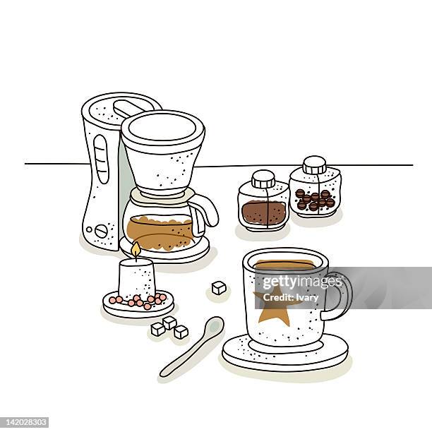 coffee cup and candle with kitchen appliance - sugar cube stock illustrations