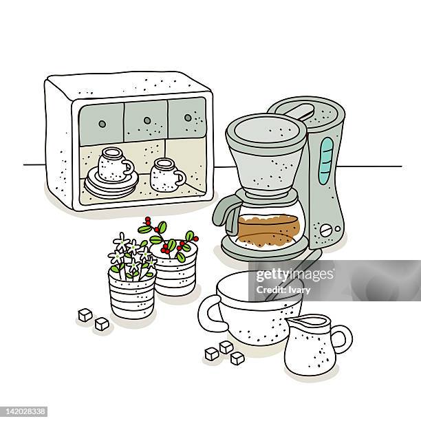 coffee maker with kitchen appliance on white background - sugar cube stock illustrations