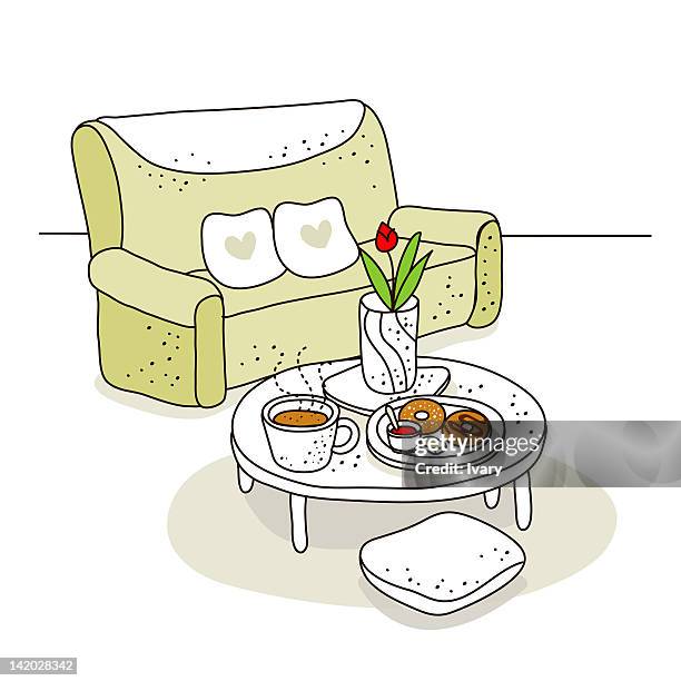 breakfast with sofa in the background - empty coffee table stock illustrations