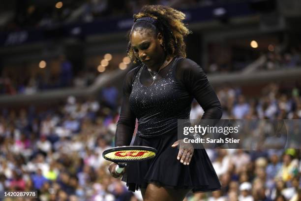Serena Williams of the United States looks on prior to her match against Ajla Tomlijanovic of Australia during their Women's Singles Third Round on...