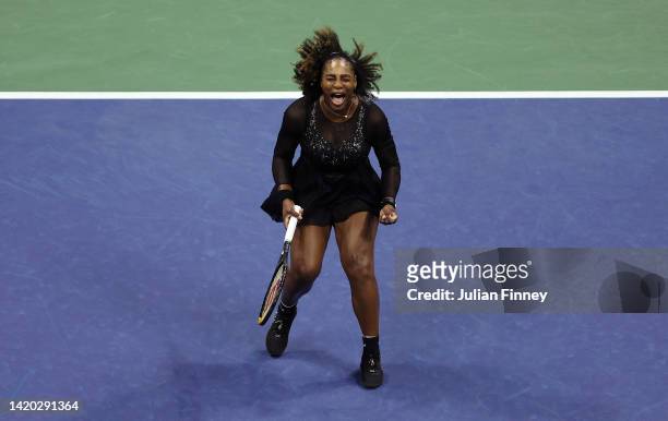 Serena Williams of the United States celebrates in her match against Ajla Tomlijanovic of Australia during their Women's Singles Third Round match on...
