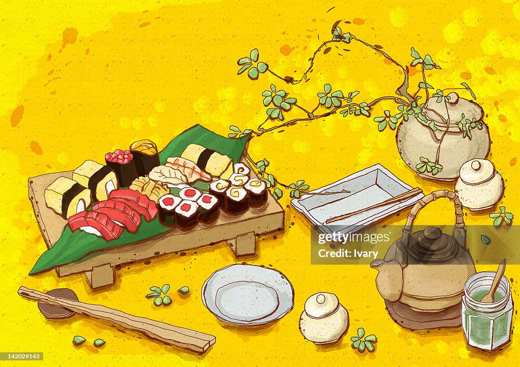 Display of traditionally Japanese food