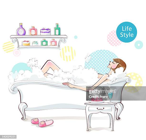 illustration of woman taking bath - お風呂　イラスト点のイラスト素材／クリップアート素材／マンガ素材／アイコン素材