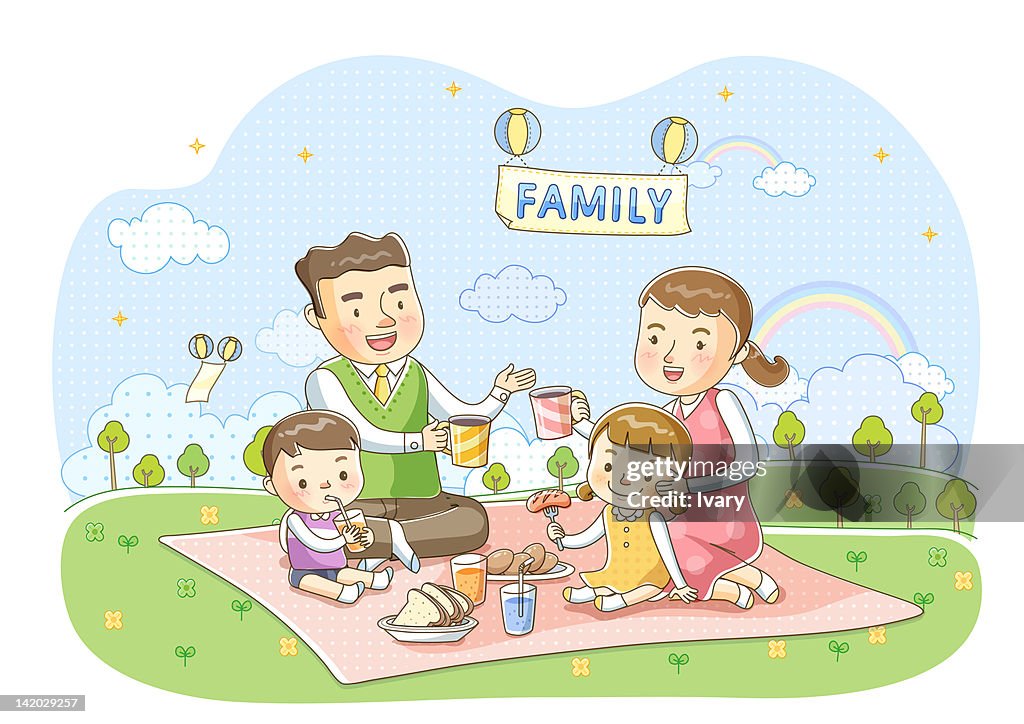 Illustration of family at picnic