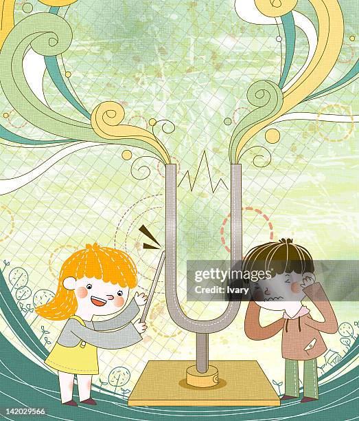 ilustrações de stock, clip art, desenhos animados e ícones de children doing experiment - mãos nas orelhas