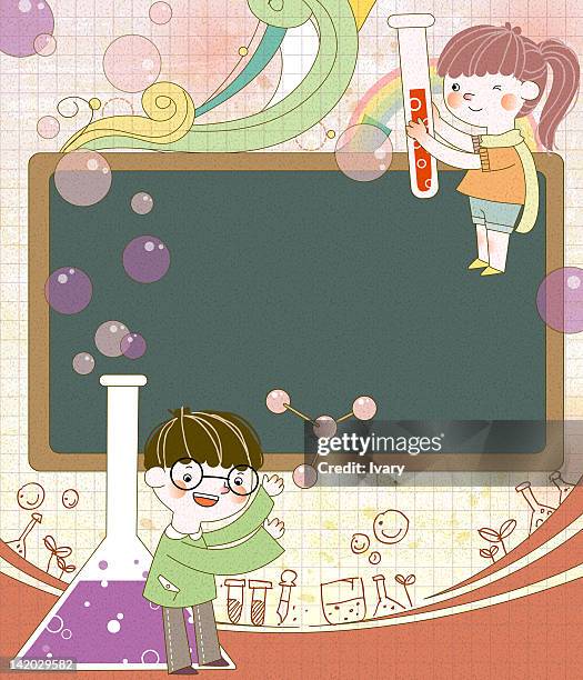children doing experiment - school project stock illustrations