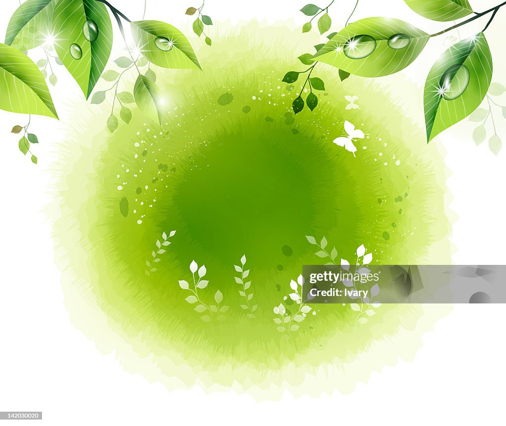 Illustration of abstract leaves with water drops on it