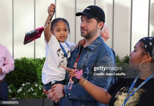 Alexis Ohanian, husband of Serena Williams holding their daugthter Alexis Olympia Ohanian Jr during Day 4 of the US Open 2022, 4th Grand Slam of the...