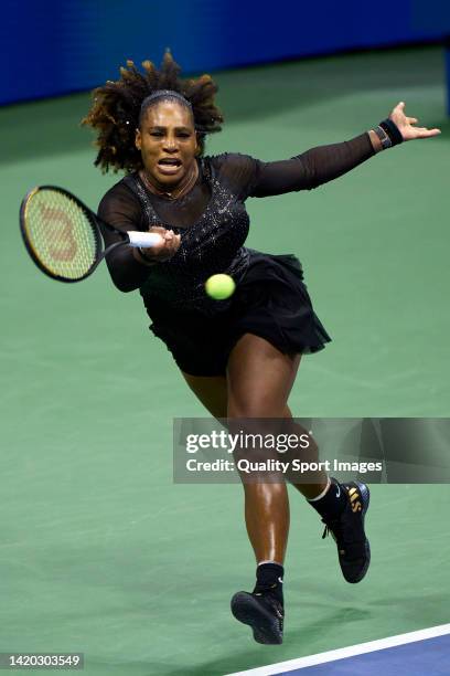 Serena Williams of the United States returns a ball against Ajla Tomlijanovic of Australia during their Women's Singles Third Round match on Day Five...