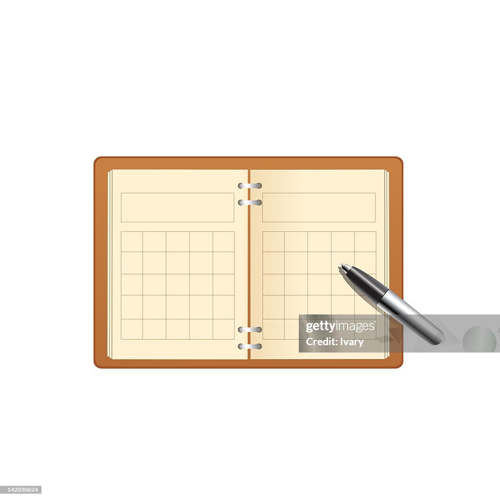 Illustration of notebook and pen