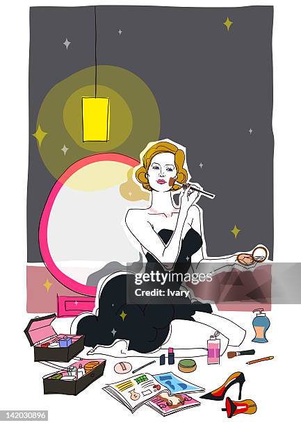 woman applying blusher - applying blush stock illustrations