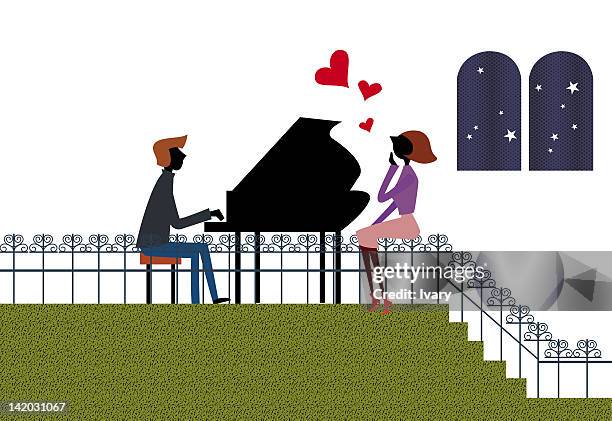 man playing piano for woman - playing piano side view stock illustrations