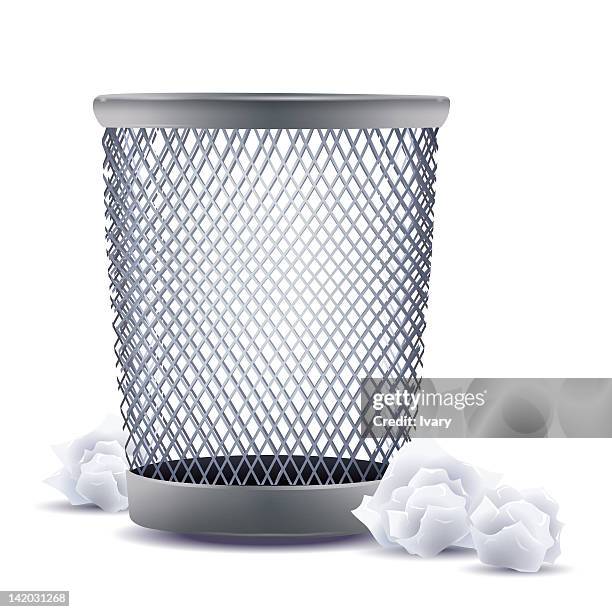 wastepaper basket against white background - aluminium schrott stock-grafiken, -clipart, -cartoons und -symbole