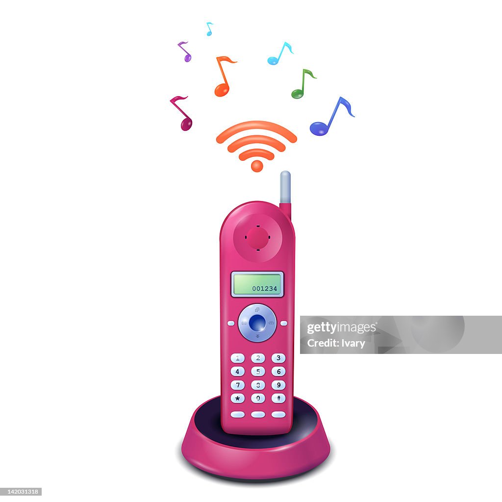 Pink cordless phone with musical notes