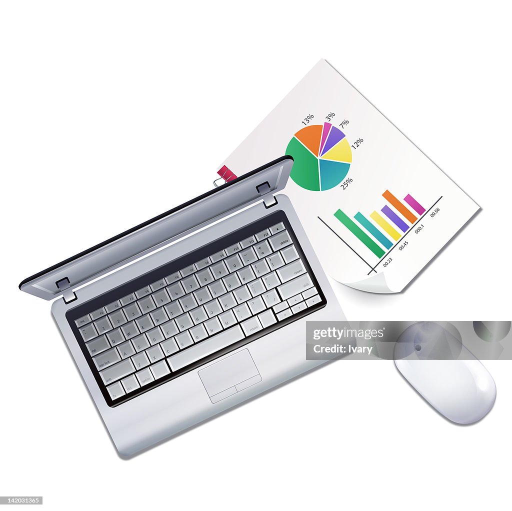 Illustration Of Laptop Mouse And Graph High-Res Vector Graphic - Getty ...