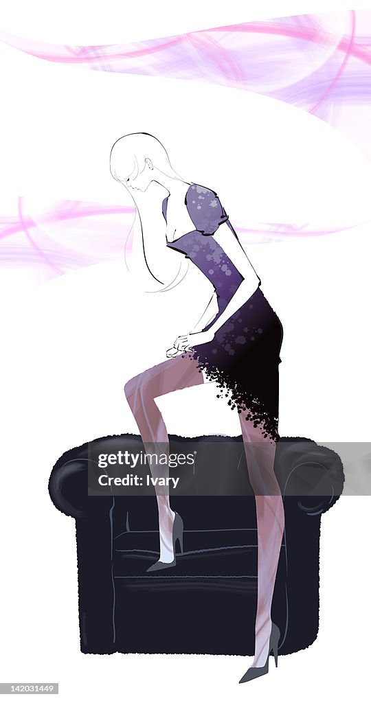 Illustration of woman and couch