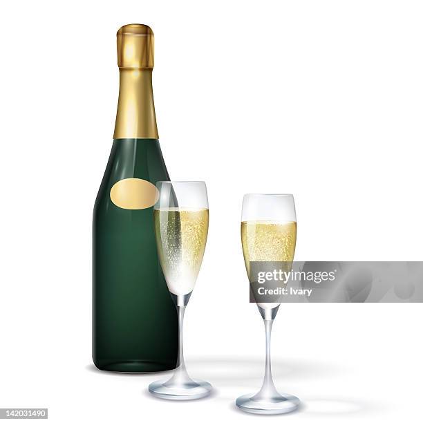 champagne bottle and champagne flute - champagne bottle isolated stock illustrations