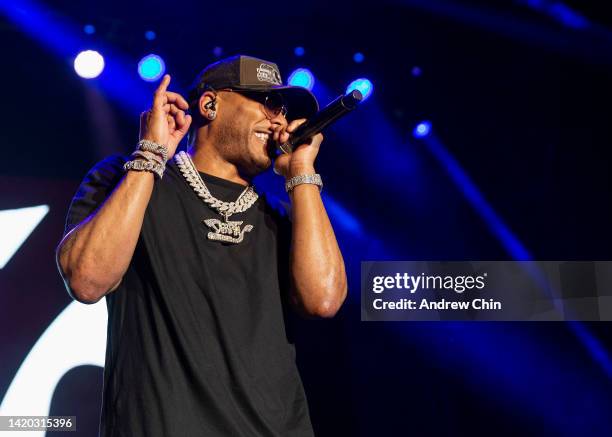 Nelly performs on stage at PNE Amphitheatre on September 02, 2022 in Vancouver, British Columbia, Canada.