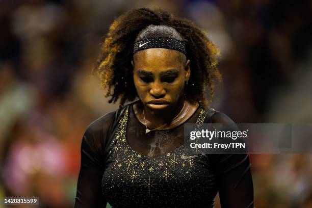 Serena Williams of the United States looks frustrated during her match against Ajla Tomljanovic of Australia in the third round of the women's...