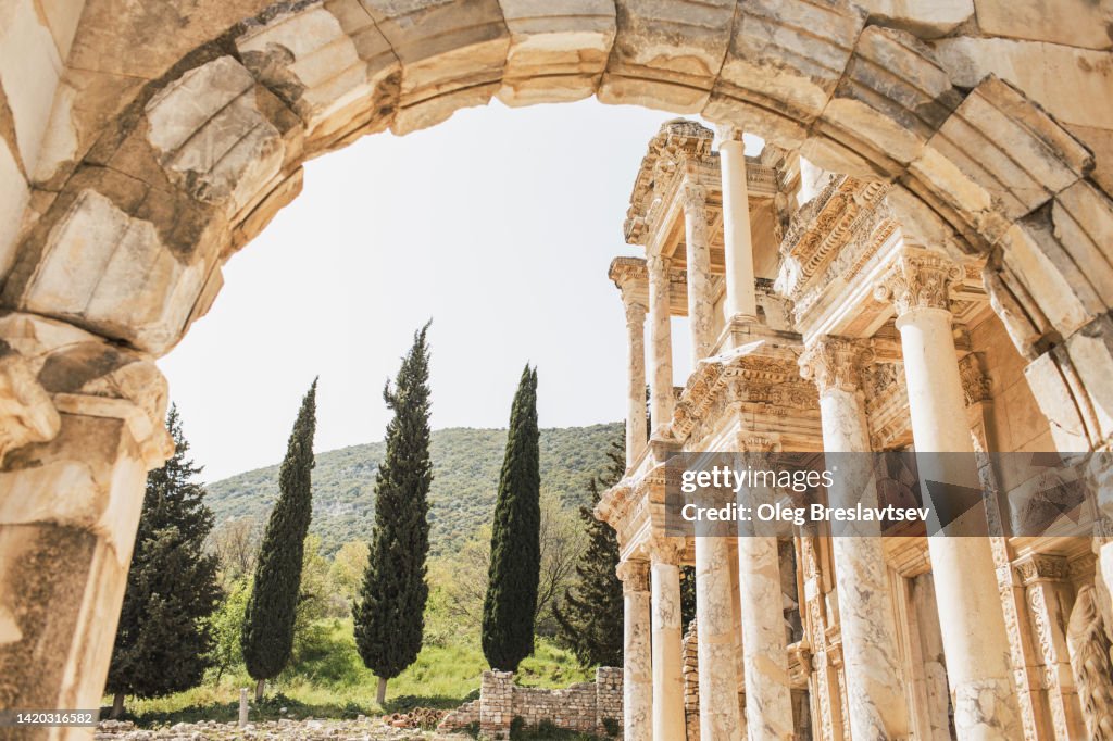 Ruins of ancient site Efes in Izmir, Turkey. Unesco heritage. Antique Greek culture and architecture