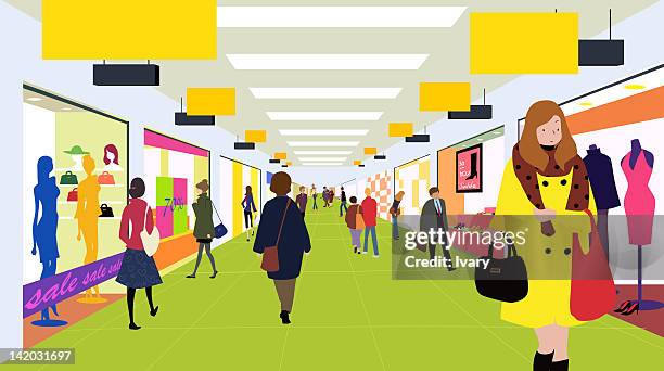 people at shopping mall - walking high angle stock illustrations