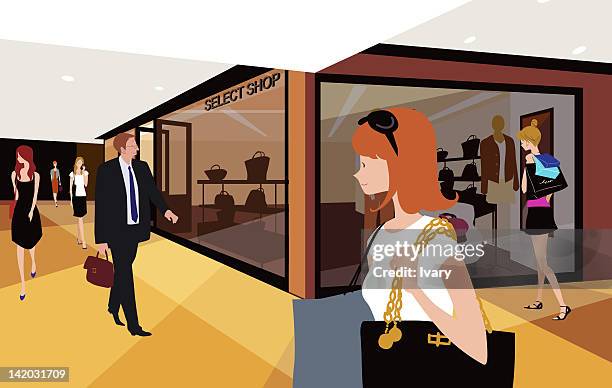 people at shopping mall - impulsive shopping stock illustrations