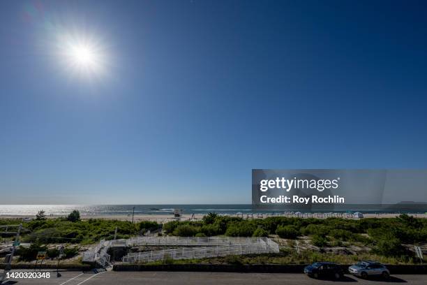 View of the Cape May beach and ocean view on September 02, 2022 in Cape May, New Jersey.