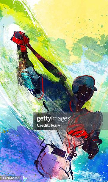baseball player playing baseball - holding baseball bat stock illustrations