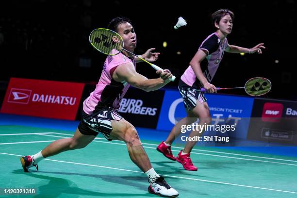 Dechapol Puavaranukroh and Sapsiree Taerattanachai of Thailand compete in the Mixed Doubles Semi Finals match against Wang Yilyu and Huang Dongping...