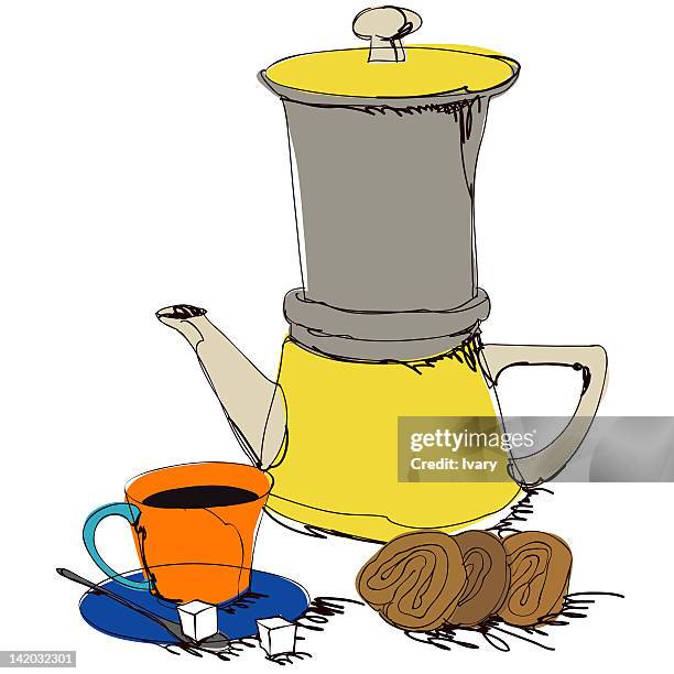 tea pot and coffee cup - sugar cube stock illustrations