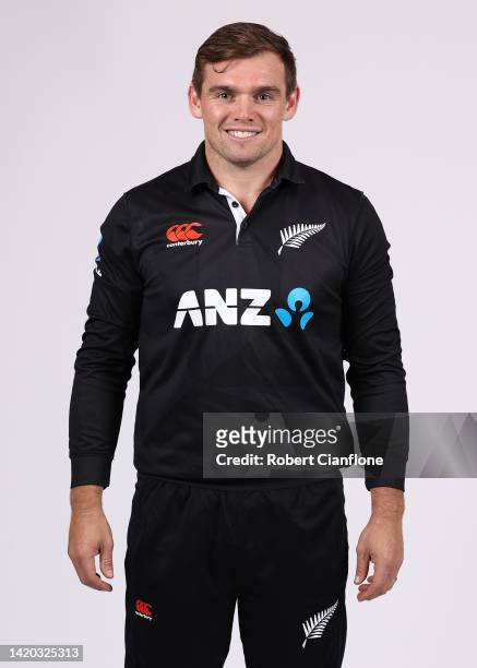 Tom Latham of New Zealand poses during the New Zealand 2022/23 ODI headshots session at the Novotel Resort on September 03, 2022 in Cairns, Australia.