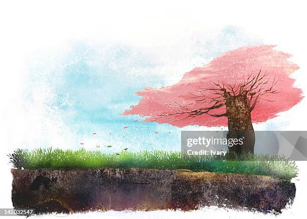 tree on green landscape - single tree stock illustrations