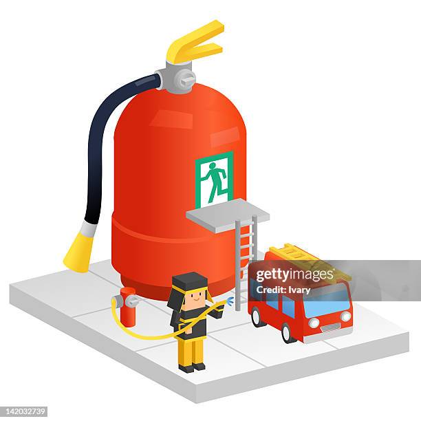 fire station - fire engine ladder stock illustrations