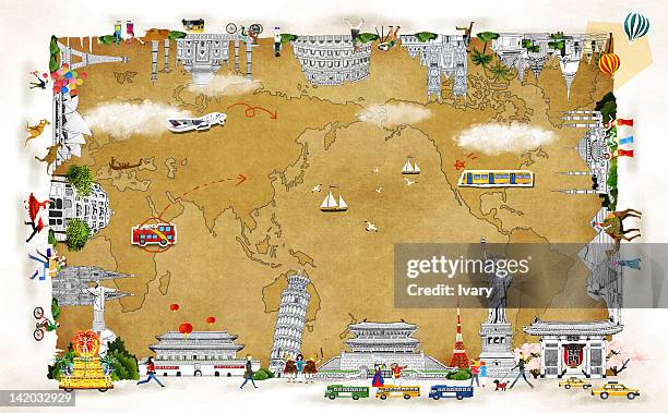 stockillustraties, clipart, cartoons en iconen met map and international landmark - sydney opera house