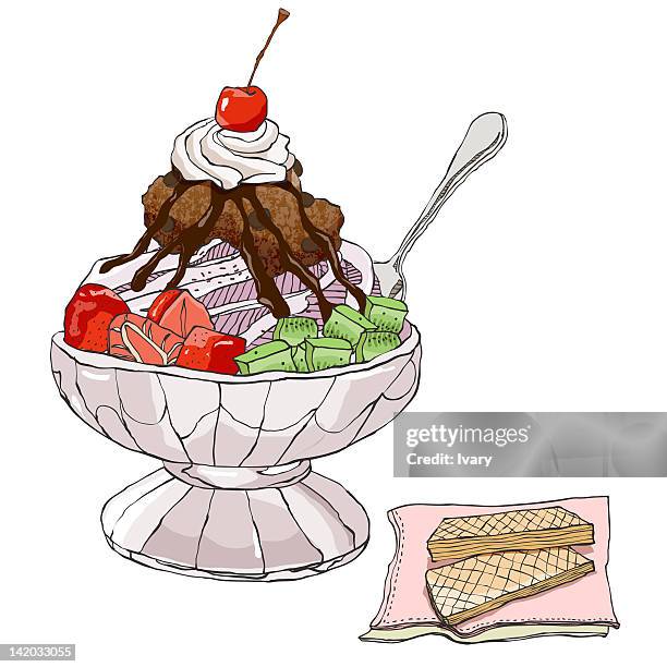 ice cream in  glass classic sundae cup - place mat stock illustrations