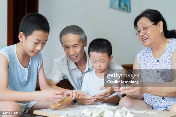 nonni e nipoti - chinese dumpling foto e immagini stock