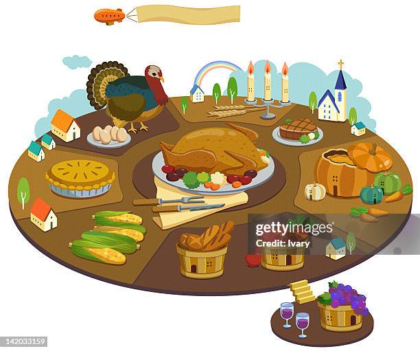 banquet table set for thanksgiving - tischdekoration stock-grafiken, -clipart, -cartoons und -symbole