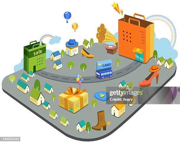 shopping mall - turntable top view stock illustrations
