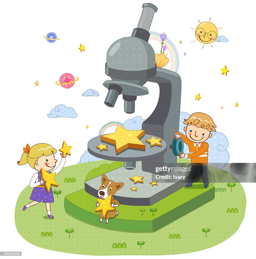 Children With Microscope High-Res Vector Graphic - Getty Images