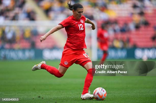 Christine Sinclair of Canada in action during the International Women's Friendly match between the Australia Matildas and Canada at Suncorp Stadium...