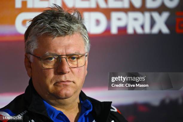 Otmar Szafnauer, Team Principal of Alpine F1 attends the Team Principals Press Conference prior to final practice ahead of the F1 Grand Prix of The...