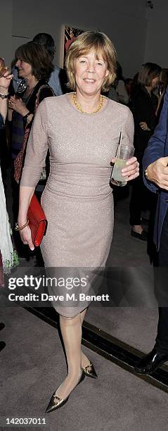 Emma Soames attends the launch of British Vogue editor Alexandra Shulman's debut novel 'Can We Still Be Friends' at Sotheby's on March 28, 2012 in...