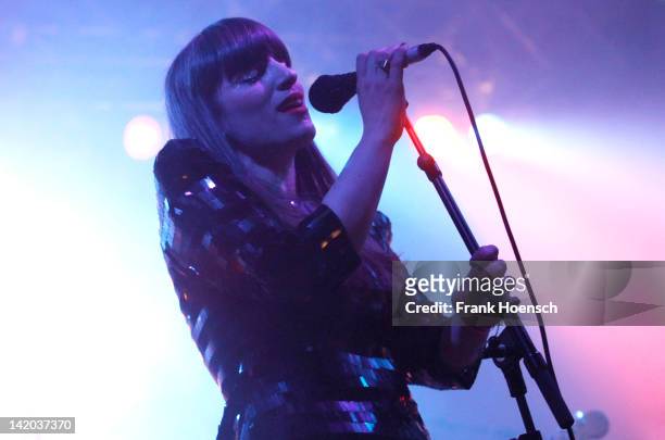 Singer Josephine Philip of the band Darkness Falls performs live in support of The Shins during a concert at the Huxleys on March 28, 2012 in Berlin,...