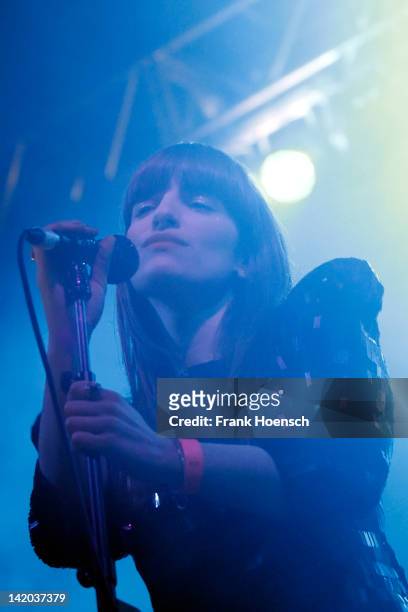 Singer Josephine Philip of the band Darkness Falls performs live in support of The Shins during a concert at the Huxleys on March 28, 2012 in Berlin,...