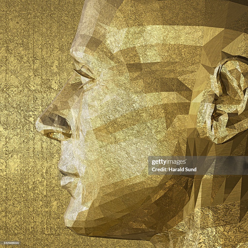 Left side view - golden metallic human male face