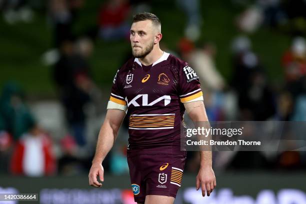 Kurt Capewell of the Broncos reacts at full time during the round 25 NRL match between the St George Illawarra Dragons and the Brisbane Broncos at...