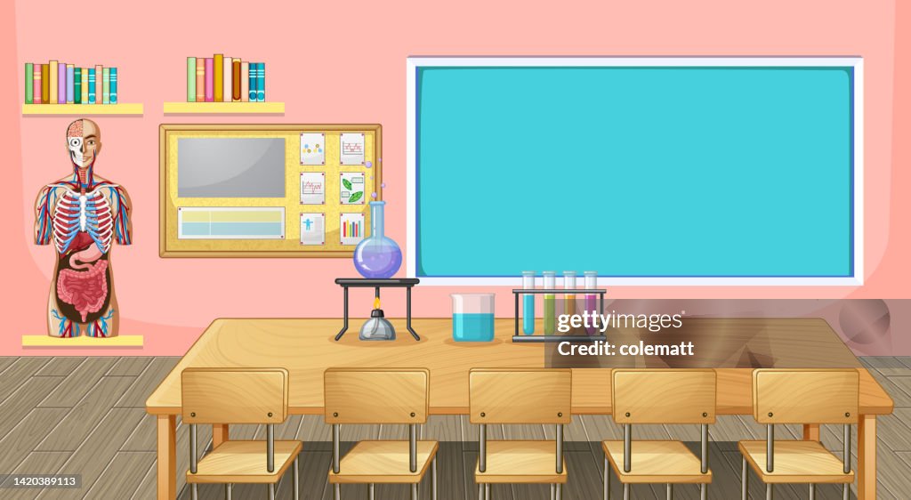 Classroom Interior Design With Furniture And Decoration High-Res Vector ...