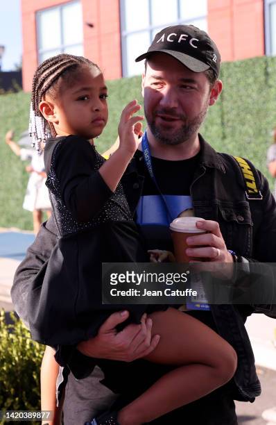 Alexis Ohanian, husband of Serena Williams and their daughter Alexis Olympia Ohanian Jr attend Serena Williams last match on Arthur Ashe stadium...