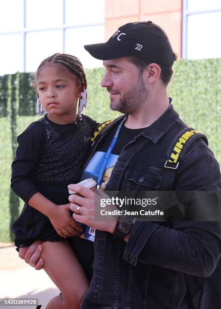 Alexis Ohanian, husband of Serena Williams and their daughter Alexis Olympia Ohanian Jr attend Serena Williams last match on Arthur Ashe stadium...