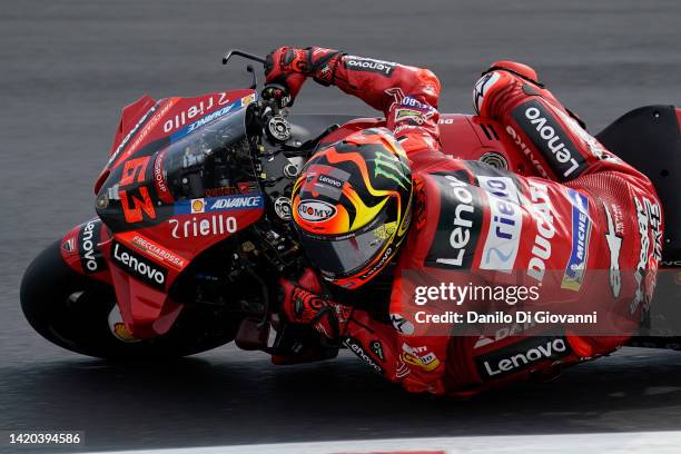 Francesco Bagnaia of Italy and Ducati Lenovo Team during free practice 3 of the MotoGP Of San Marino at Misano World Circuit on September 03, 2022 in...